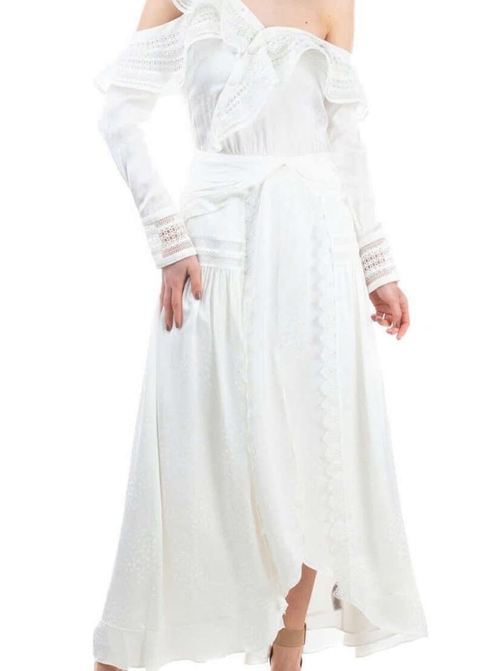 Self-Portrait Cream Off-Shoulder Lace Maxi Dress - Picture 2 of 15
